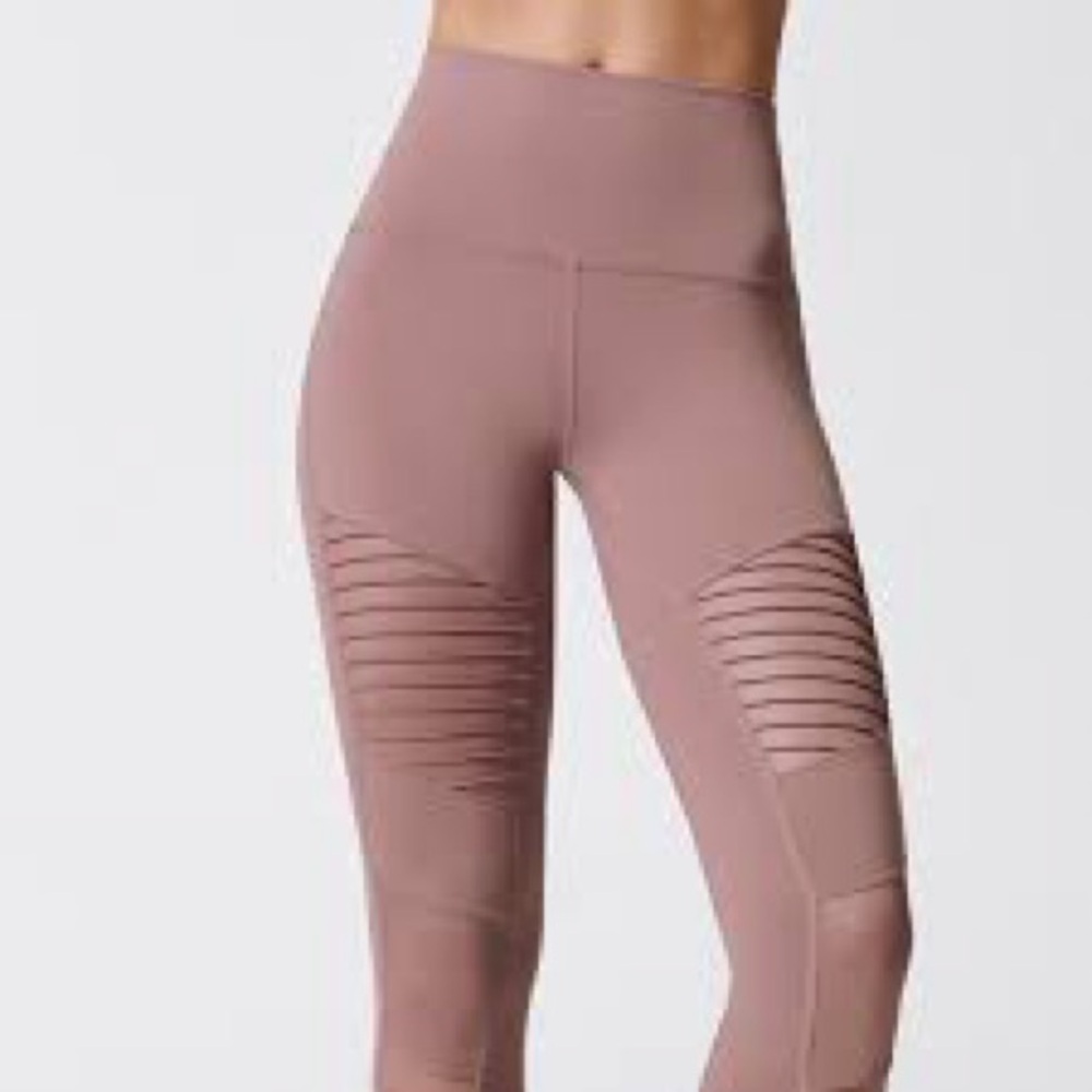 Alo Yoga High-Waist Moto Leggings Ribbed Mesh Paneling Mauve Size Small - Picture 11 of 11
